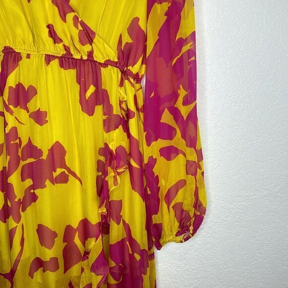 Caroline Constas Liv Maxi Dress High Low Silk Large Yellow/Pink - Picture 5 of 15